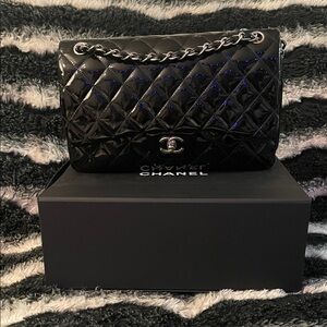 Chanel Black Patent Quilted Shoulder Bag